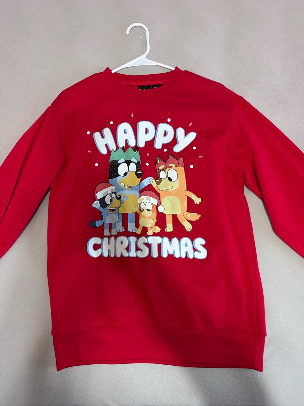 Red Light Up Crewneck Sweatshirt with Holiday Cartoon Graphic